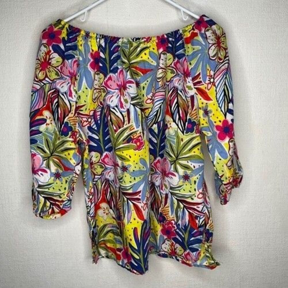 Hester & Orchard Watercolor Floral Off the Shoulder 3/4 Slv. Blouse Women Size M - Picture 3 of 9